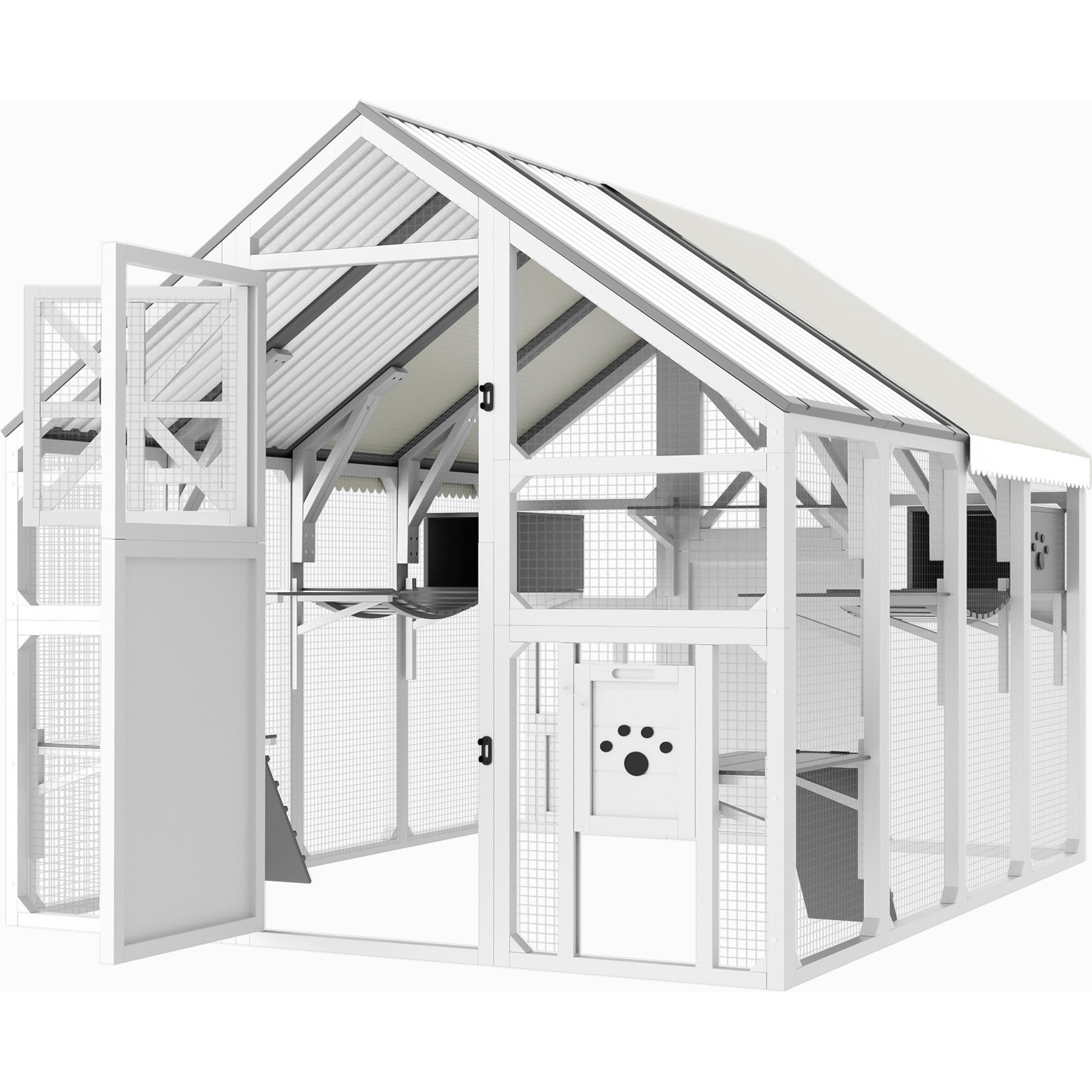 Cesicia Catio Outdoor Metal Cat House with PVC Roof, White