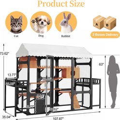 Cesicia Outdoor Wooden Cat House with 2 Plant Stands, Black slide 2 of 6
