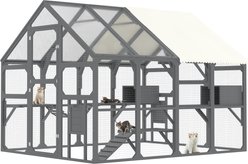 Cesicia Outdoor Metal Wooden Cat House with 7 Platforms, Gray