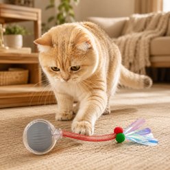 NonoPets Squeaky Ball with Feather Cat Toy, Grey
