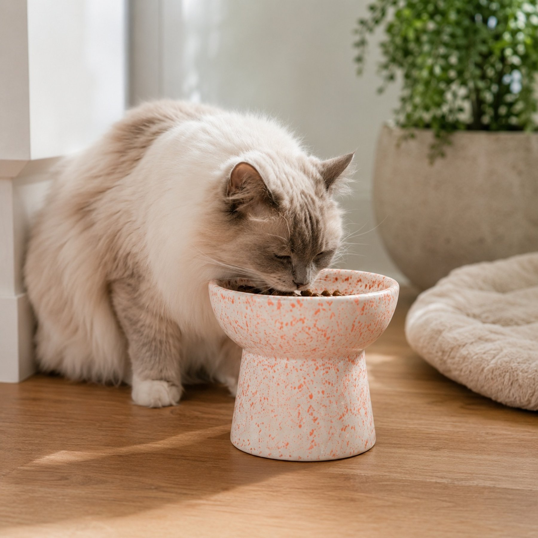 NonoPets Speckled Raised Lead Free Dishwasher Safe Elevated Ceramic Dog & Cat Bowl with Stable Anti-Tip Base, 1.25-cup, Red