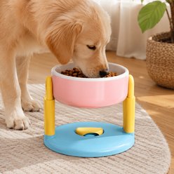 NonoPets Adjustable Elevated Anti-Slip Suction, Neck-Friendly Removable Dishwasher Safe Plastic Dog & Cat Bowl, 1.25-cup, Pink