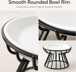 NonoPets Cat Paw Wide Shallow Raised Dishwasher Safe Microwavable Lead Free Removable Elevated Ceramic Dog & Cat Bowl with Metal Stand, 1.04-cup slide 2 of 8