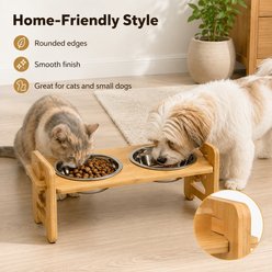 NonoPets Tilted Raised Adjustable Dishwasher Safe Removable Lead Free Double Elevated Stainless Steel Dog & Cat Bowls with Bamboo Stand, 5.84-cup, 16.7 x 6.5 x 7.5-in slide 2 of 8