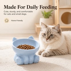 NonoPets Cute Kitty Shaped Neck Protection Dishwasher Safe Lead Free Microwavable Elevated Ceramic Cat Bowl with 15° Tilted Design, 1-cup, White slide 2 of 9