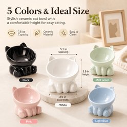 NonoPets Cute Kitty Shaped Neck Protection Dishwasher Safe Lead Free Microwavable Elevated Ceramic Cat Bowl with 15° Tilted Design, 1-cup, Black slide 2 of 9