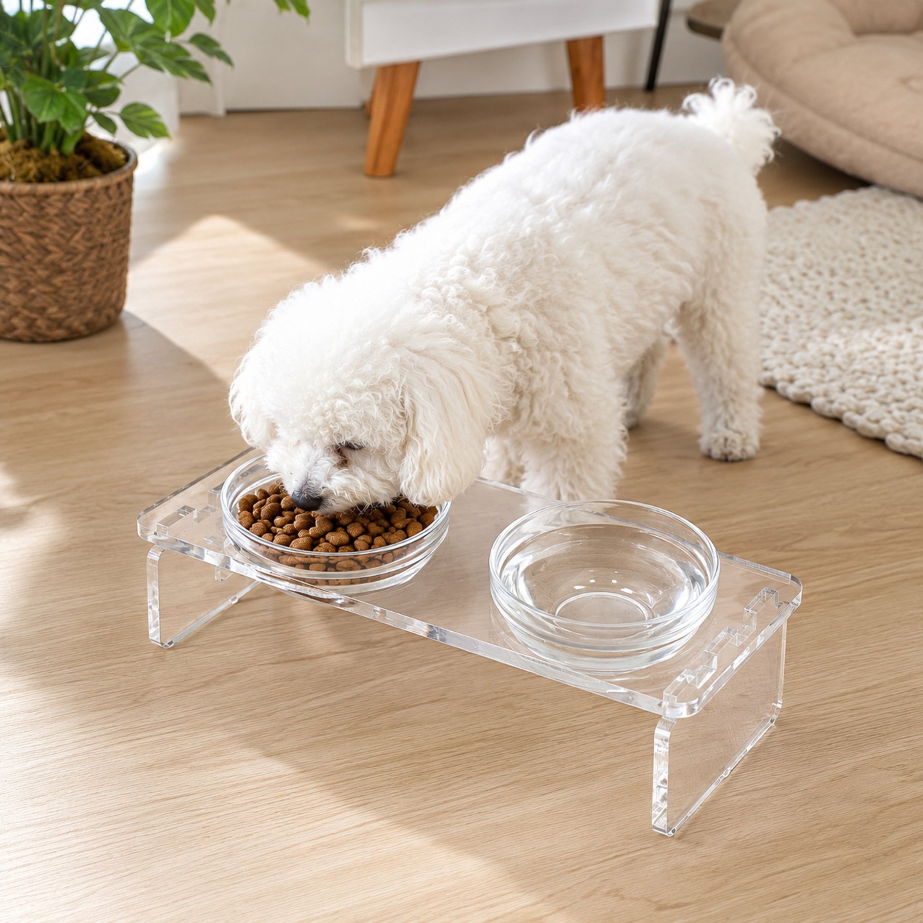 NonoPets Clear Raised Dishwasher Safe Removable Lead Free Double Elevated Acrylic Dog & Cat Bowls, 34-oz, 15.8 x 7.9 x 5.5-in