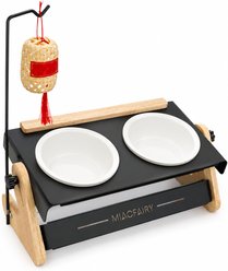 NonoPets Adjustable Raised Elevated Dishwasher Safe Removable Lead Free Double Ceramic Dog & Cat Bowls with Unique Decorative Wood Stand & Lantern Accent, 0.83-cup, White