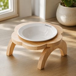 NonoPets Raised Dishwasher Safe Elevated Removable Lead Free Microwavable Ceramic Dog & Cat Bowl with Wooden Stand, 0.83-cup, White slide 1 of 9