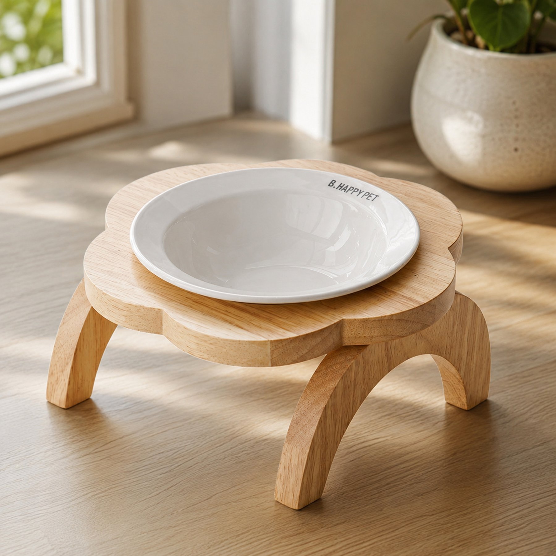 NonoPets Raised Dishwasher Safe Elevated Removable Lead Free Microwavable Ceramic Dog & Cat Bowl with Wooden Stand, 0.83-cup, White