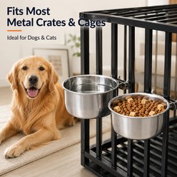 NonoPets Hanging Anti-Tip Elevated Dishwasher Safe Removable Lead Free Stainless Steel Dog & Cat Crate Bowl, 10.4-cup, 7.1 x 4.3-in slide 2 of 9