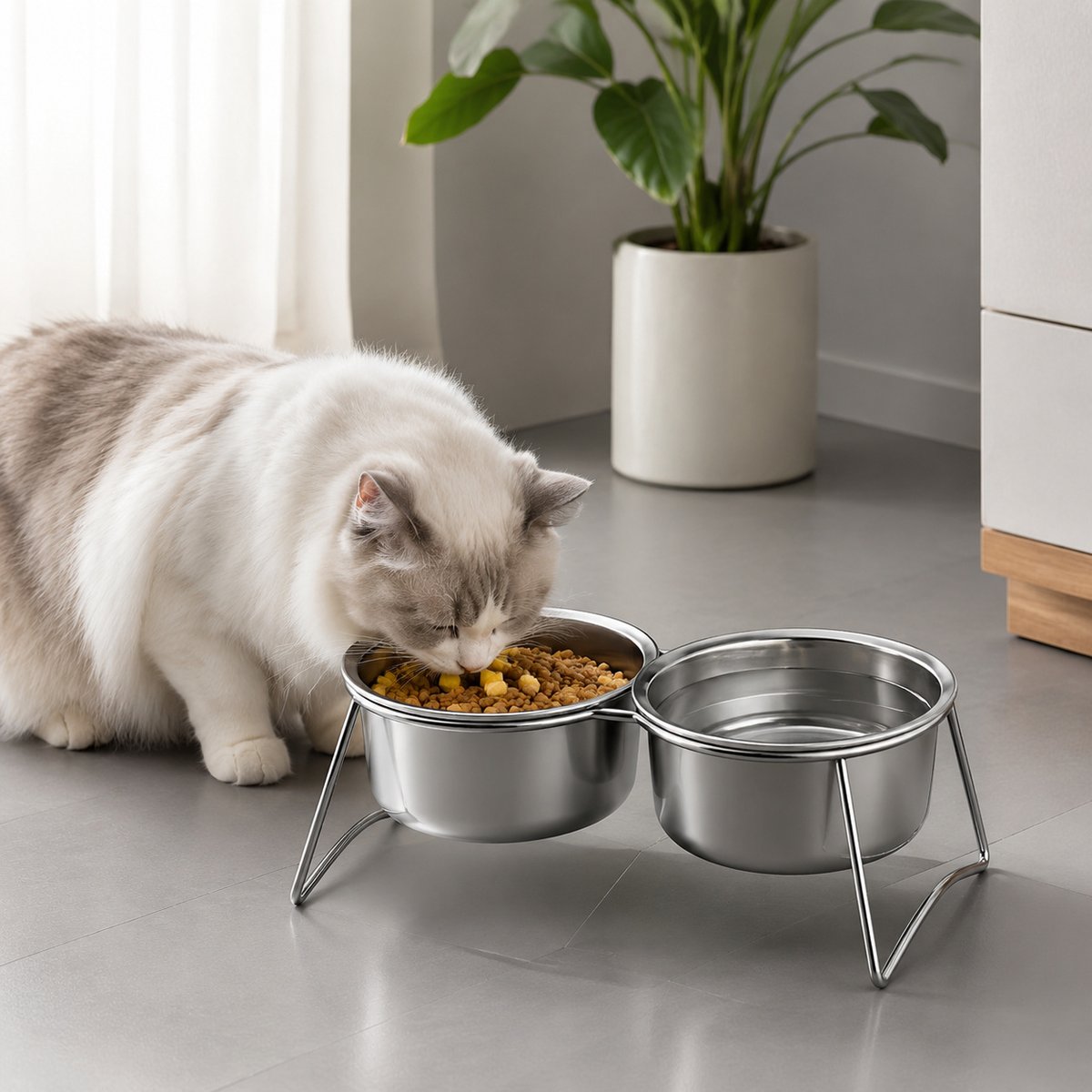 NonoPets Raised Double Rust-Proof & Dishwasher Safe Elevated Stainless Steel Dog & Cat Bowls with Metal Stand, Medium