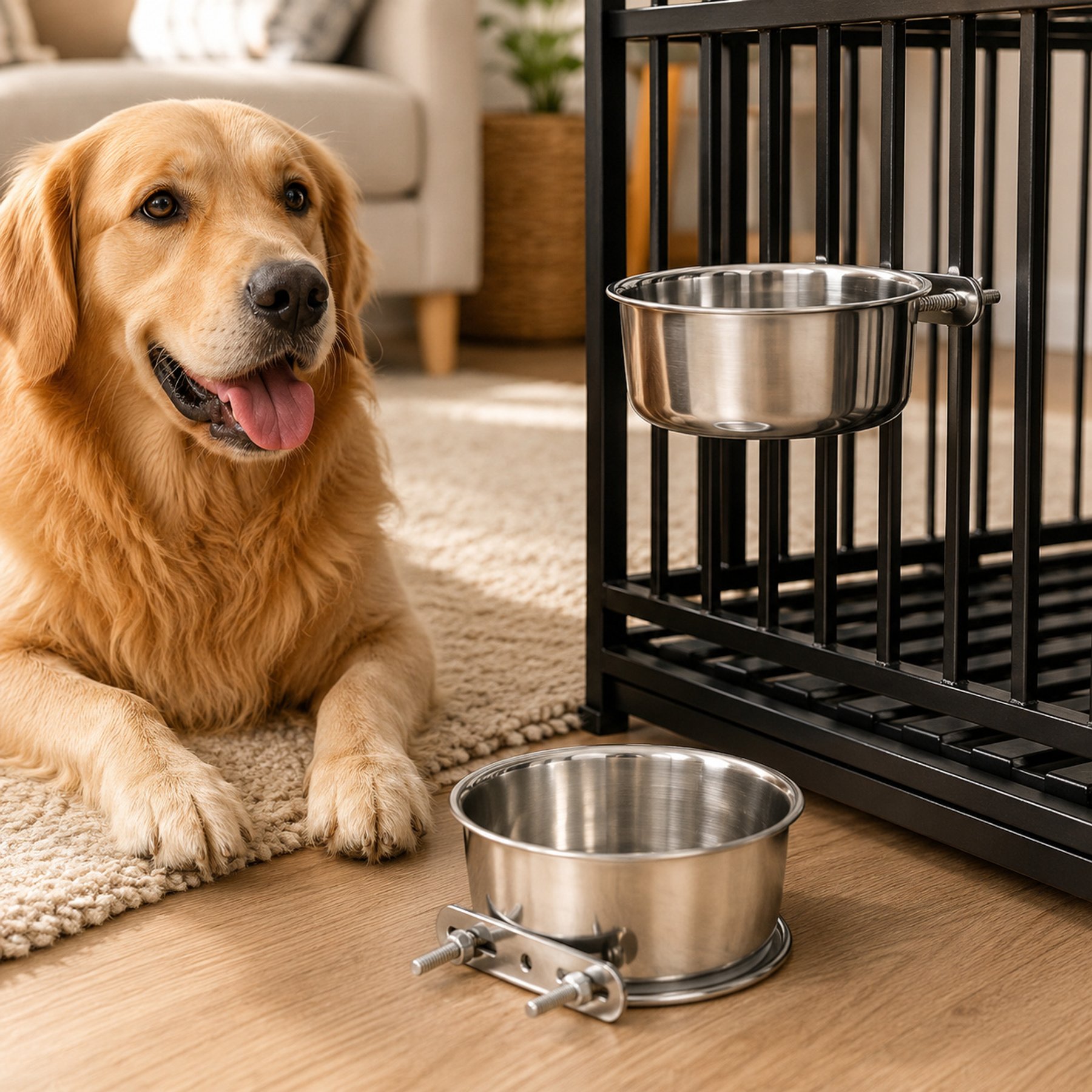 NonoPets Hanging Anti-Tip Elevated Dishwasher Safe Removable Lead Free Stainless Steel Dog & Cat Crate Bowl, 4.2-cup, 5.9 x 2.6-in