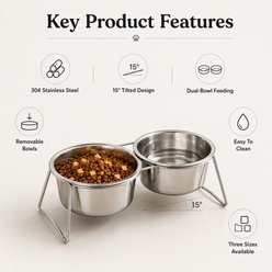 NonoPets Raised Double Rust-Proof & Dishwasher Safe Elevated Stainless Steel Dog & Cat Bowls with Metal Stand, Small slide 2 of 9
