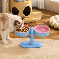 NonoPets 2-in-1 Rotating Ceramic Adjustable Elevated Removable Dishwasher Safe Plastic Dog & Cat Bowls, 1.25-cup, Light Blue
