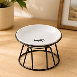 NonoPets Fish Bone Raised Dishwasher Safe Elevated Microwavable Lead Free Ceramic Cat Bowl with Metal Stand, 1.04-cup