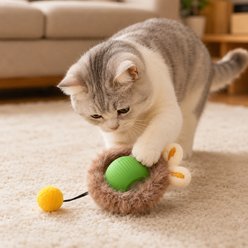 NonoPets Squeaky Plush Ball Pendant Cat Toy, Green slide 1 of 9