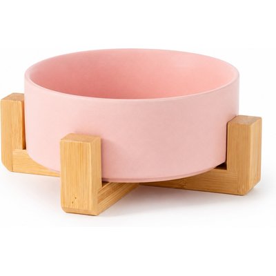 NonoPets NonoPets Premium Dishwasher Safe Microwavable Lead Free Ceramic Dog & Cat Bowl with Non-Slip Bamboo Stand, 1.67-cup, Pink