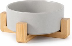 NonoPets Premium Dishwasher Safe Microwavable Lead Free Ceramic Dog & Cat Bowl with Non-Slip Bamboo Stand, 1.67-cup, 5.1 x 5.1 x 2.6-in, Grey