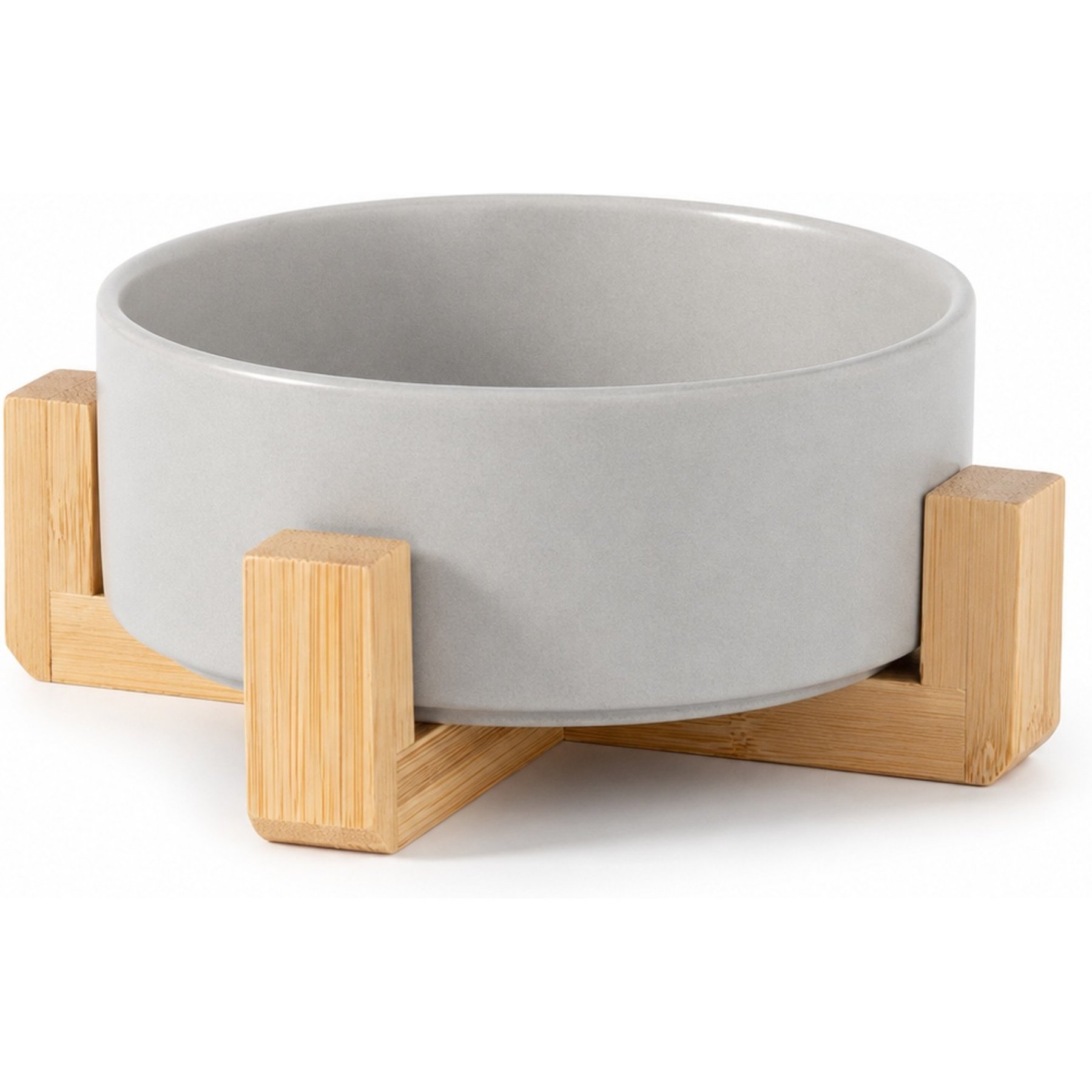 NonoPets Premium Dishwasher Safe Microwavable Lead Free Ceramic Dog & Cat Bowl with Non-Slip Bamboo Stand, 1.67-cup, Grey