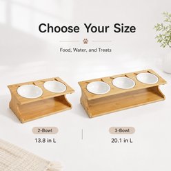 NonoPets Raised Double Dishwasher Safe Microwavable Removable Elevated Ceramic Dog & Cat Bowls with Bamboo Stand, 1.42-cup, 13.8 x 6.9 x 5.1-in slide 2 of 9