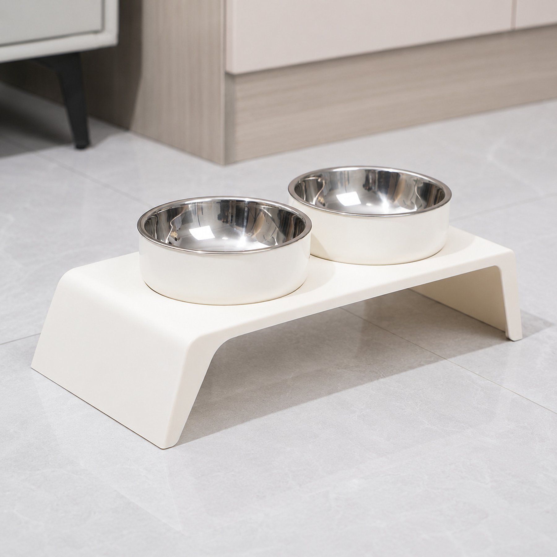 NonoPets Raised Double Elevated Dishwasher Safe Removable Lead Free Stainless Steel Dog & Cat Bowls, 3.3-cup, White
