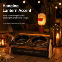 NonoPets Adjustable Raised Elevated Dishwasher Safe Removable Lead Free Double Ceramic Dog & Cat Bowls with Unique Decorative Wood Stand & Lantern Accent, 0.83-cup, White slide 2 of 9