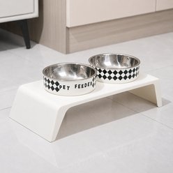 NonoPets Raised Double Elevated Dishwasher Safe Removable Lead Free Microwavable Stainless Steel Dog & Cat Bowls, 3.3-cup, Black & White Plaid
