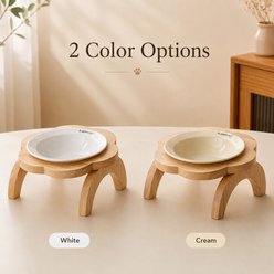 NonoPets Raised Dishwasher Safe Elevated Removable Lead Free Microwavable Ceramic Dog & Cat Bowl with Wooden Stand, 0.83-cup, White slide 2 of 9