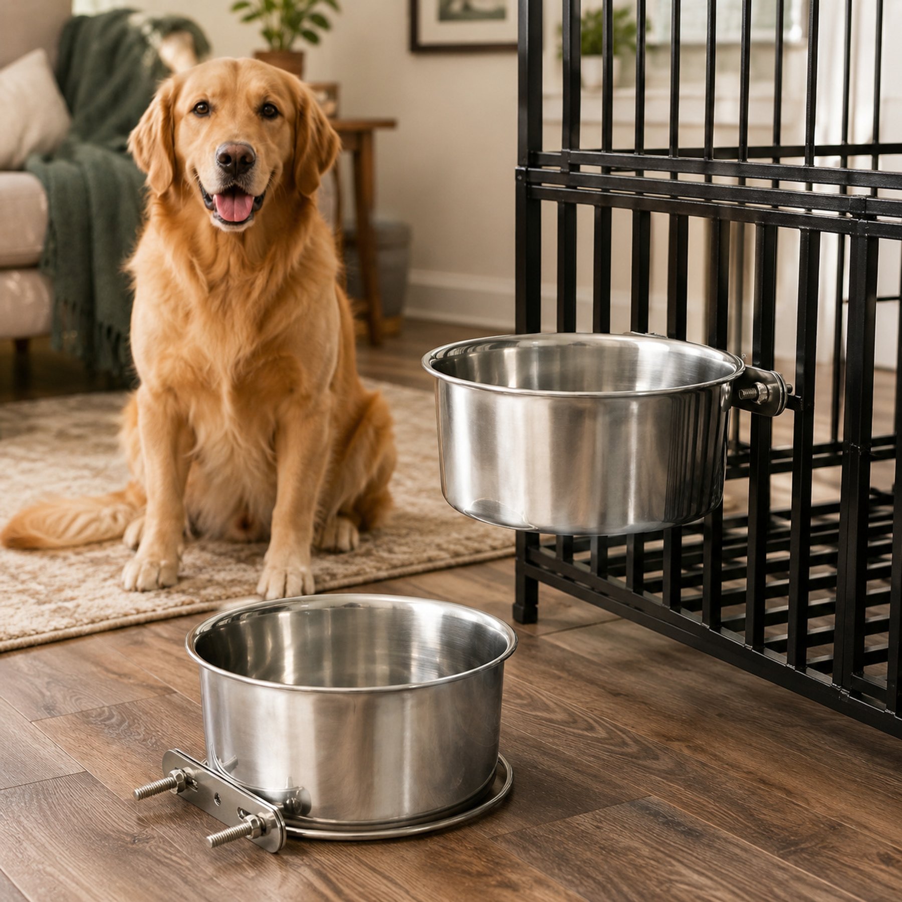 NonoPets Hanging Anti-Tip Elevated Dishwasher Safe Removable Lead Free Stainless Steel Dog & Cat Crate Bowl, 13.3-cup, 7.9 x 3.7-in