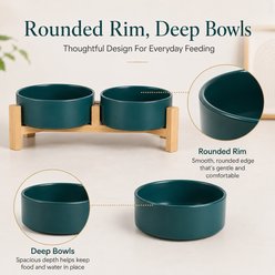 NonoPets Elevated Raised Double Microwavable Lead Free Dishwasher Safe Ceramic Dog & Cat Bowls with Bamboo Stand, 6.8-cup, Marble Pink Grey slide 2 of 9