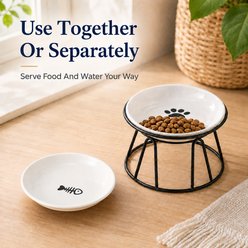 NonoPets Fish Bone Raised Dishwasher Safe Elevated Microwavable Lead Free Ceramic Cat Bowl with Metal Stand, 1.04-cup slide 2 of 9