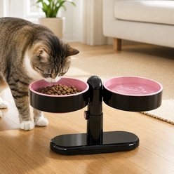 NonoPets 2-in-1 Rotating Ceramic Adjustable Elevated Removable Dishwasher Safe Plastic Dog & Cat Bowls, 1.25-cup, Black