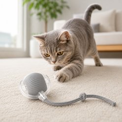NonoPets Long Rope & Feather Ball Cat Toy, Grey