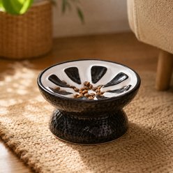NonoPets Fruit-Style Raised Dishwasher Safe Lead Free Elevated Ceramic Slow Feeder Dog & Cat Bowl, 0.83-cup, Black