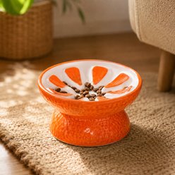 NonoPets Fruit-Style Raised Dishwasher Safe Lead Free Elevated Ceramic Slow Feeder Dog & Cat Bowl, 0.83-cup, Orange