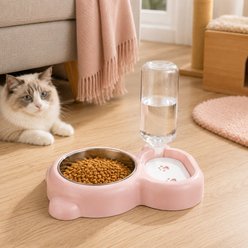NonoPets 2-in-1 Automatic Dishwasher Safe Lead Free Removable Stainless Steel Dog & Cat Waterer & Food Bowl, 3.2-cup, Pink