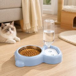 NonoPets 2-in-1 Automatic Dishwasher Safe Lead Free Removable Stainless Steel Dog & Cat Waterer & Food Bowl, 3.2-cup, Blue