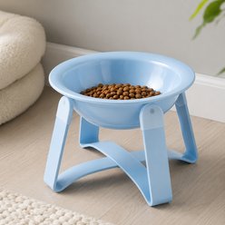NonoPets Dishwasher Safe Neck Friendly Removable Microwavable Lead Free Elevated Ceramic Dog & Cat Bowl with Iron Stand, 0.67-cup, Blue slide 1 of 9