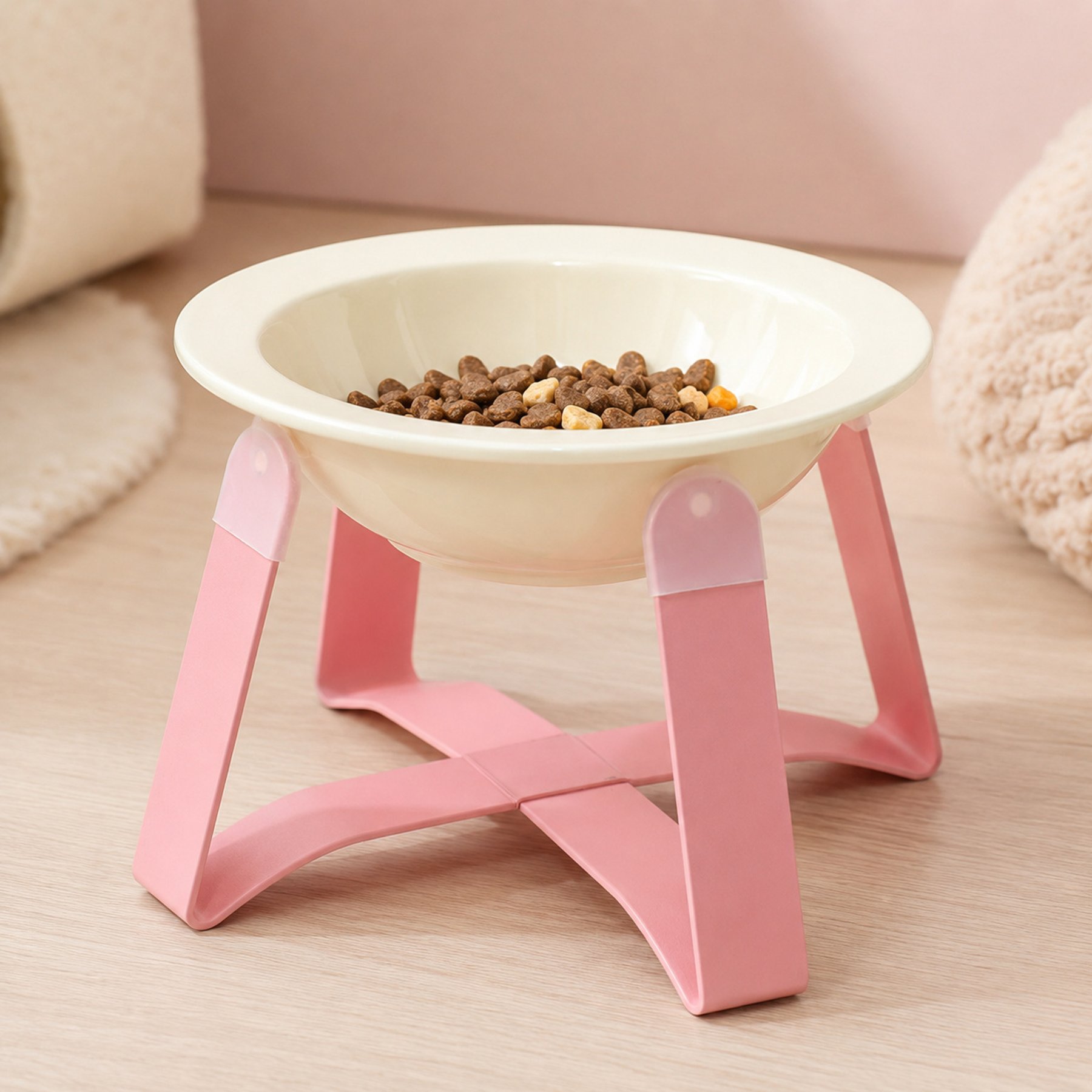 NonoPets Dishwasher Safe Neck Friendly Removable Microwavable Lead Free Elevated Ceramic Dog & Cat Bowl with Iron Stand, 0.67-cup, White