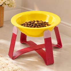 NonoPets Dishwasher Safe Neck Friendly Removable Microwavable Lead Free Elevated Ceramic Dog & Cat Bowl with Iron Stand, 0.67-cup, Yellow slide 1 of 9