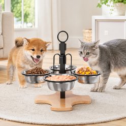 NonoPets Adjustable Removable Lead Free Elevated Stainless Steel Dog & Cat Feeder with 3 Heights & 4 Bowls, 10.24-cup