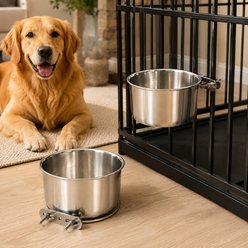 NonoPets Hanging Anti-Tip Elevated Dishwasher Safe Removable Lead Free Stainless Steel Dog & Cat Crate Bowl, 10.4-cup, 7.1 x 4.3-in