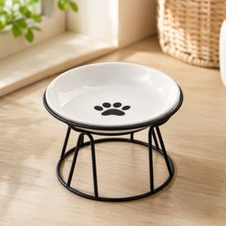 NonoPets Cat Paw Raised Dishwasher Safe Elevated Microwavable Lead Free Ceramic Cat Bowl with Metal Stand, 1.04-cup