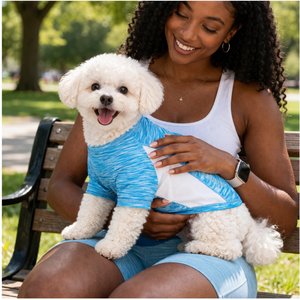 Pet Life Active Warf Speed Heathered Ultra-Stretch Sporty Performance Dog T-Shirt, Blue Heather/White, Medium