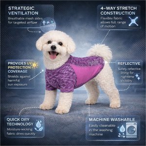 Pet Life Active Warf Speed Heathered Ultra-Stretch Sporty Performance Dog T-Shirt, Purple Heather/Purple, Small