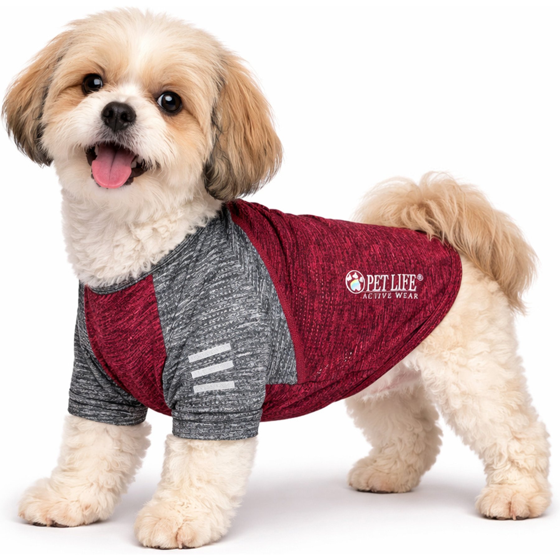 Pet Life Active Hybreed 4-Way Stretch Two-Toned Performance Dog T-Shirt, Maroon/Grey, Large