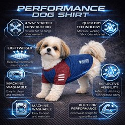 Pet Life Active Hybreed 4-Way Stretch Two-Toned Performance Dog T-Shirt, Blue/Maroon, Small slide 2 of 9