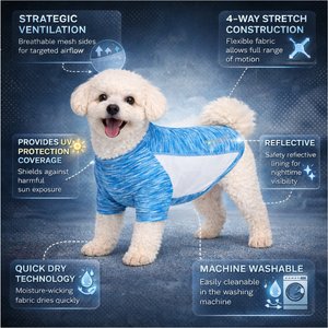 Pet Life Active Warf Speed Heathered Ultra-Stretch Sporty Performance Dog T-Shirt, Blue Heather/White, Medium