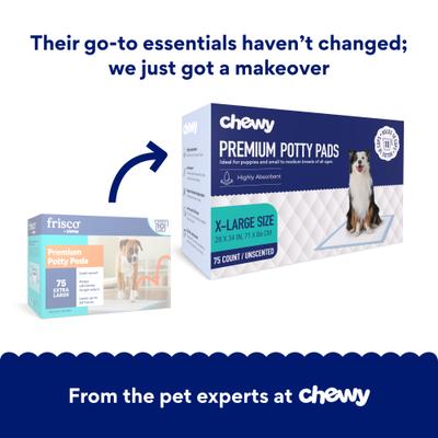 Show full view: Chewy Made X-Large Premium Dog Training & Potty Pads (FORMERLY FRISCO), 28 x 34-in, Unscented, 75 count slide 2 of 10